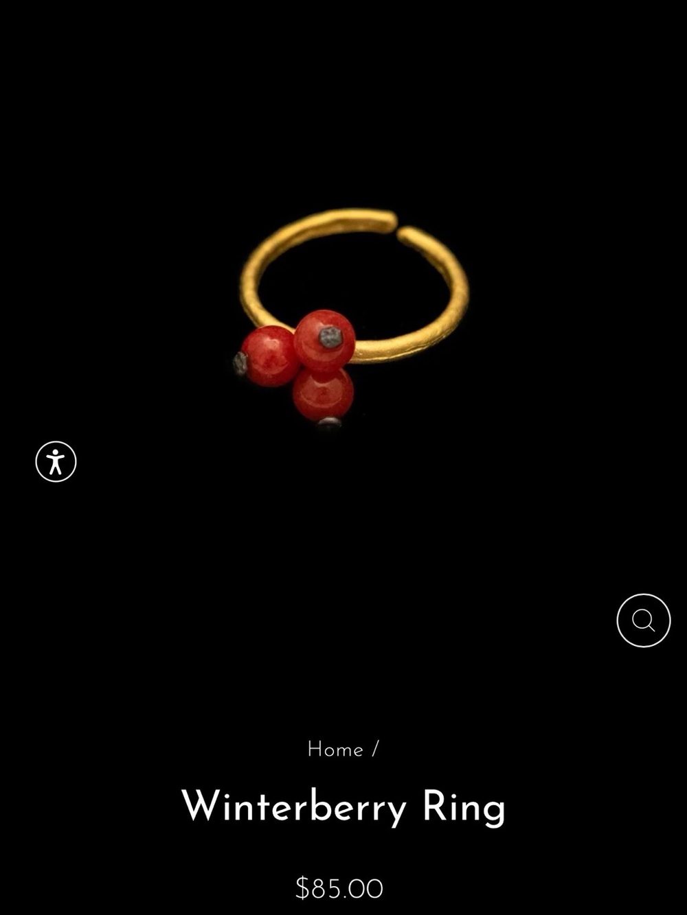 Gold Band Ring with Red Berry Accent